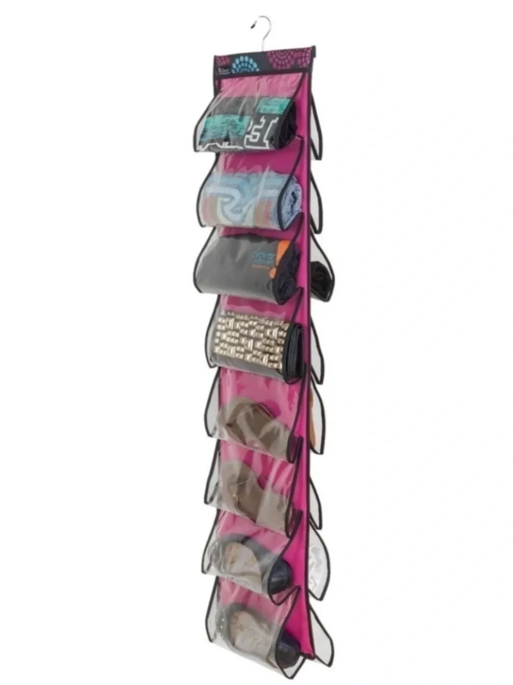 3 Pcs Pink Clear Hanging 8-16 Shoes Purse Towel Scarfs Accessory Closet Organize
